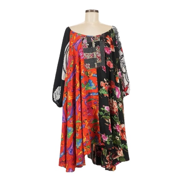 Antica Sartoria Giacomo Cinque Oversized Boho Dress OS NWT Patchwork Floral - Picture 1 of 13